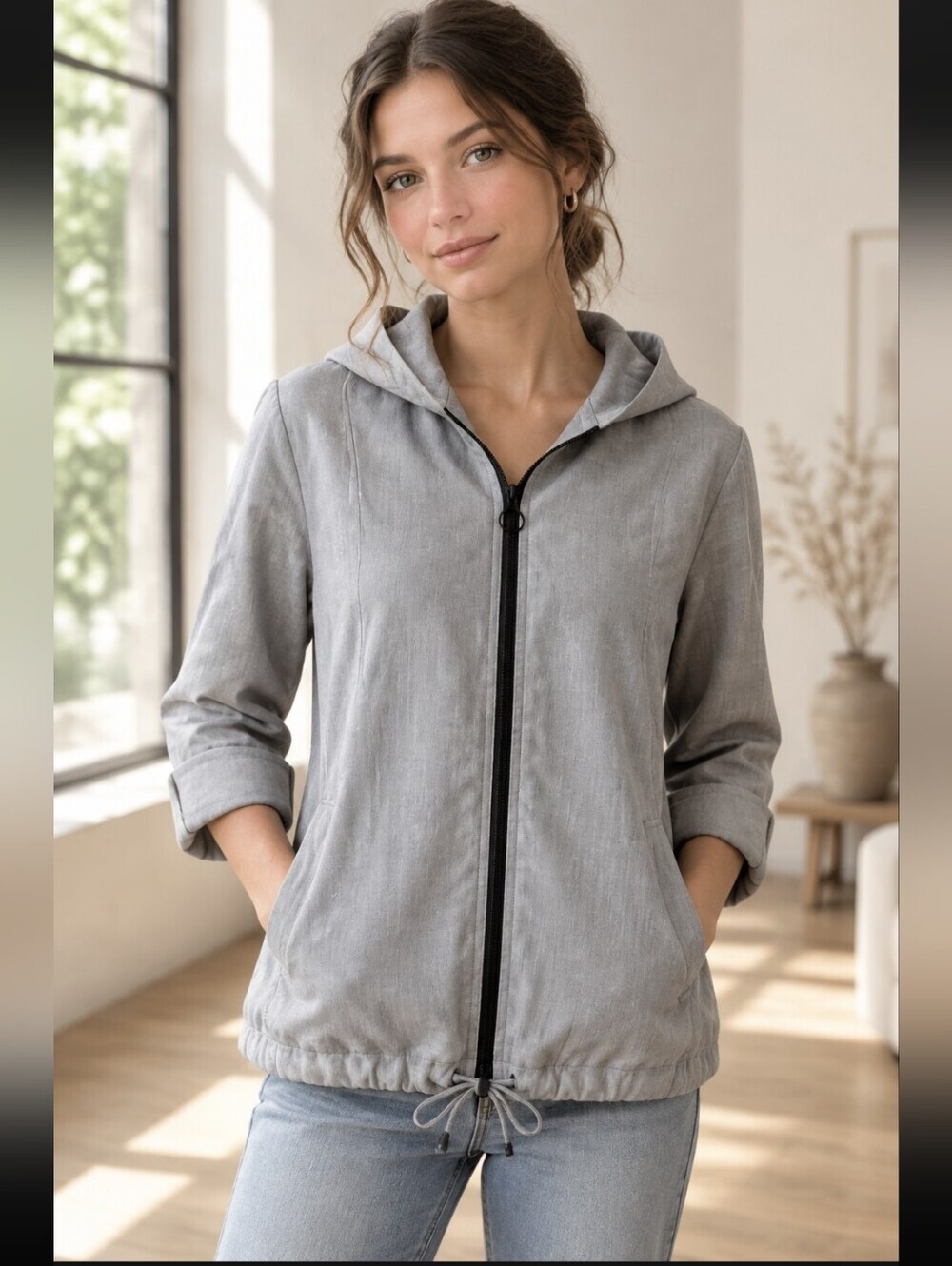 Christopher & Banks Lightweight Jacket Drawstring Waist Hooded Size Medi…